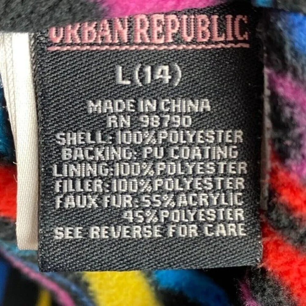 Urban Republic Girls Collection Puffer Jacket Large Black Hoodie Coat
